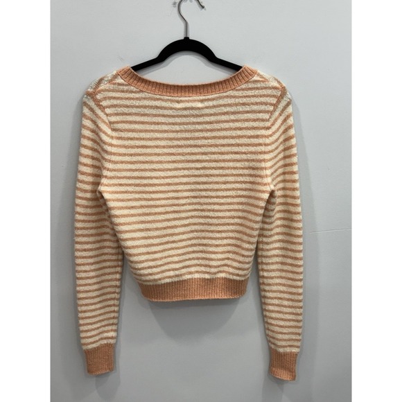 American Eagle XS Striped Cropped Sweater Peach Cream Soft Knit NWT Cozy Y2K - Picture 2 of 10